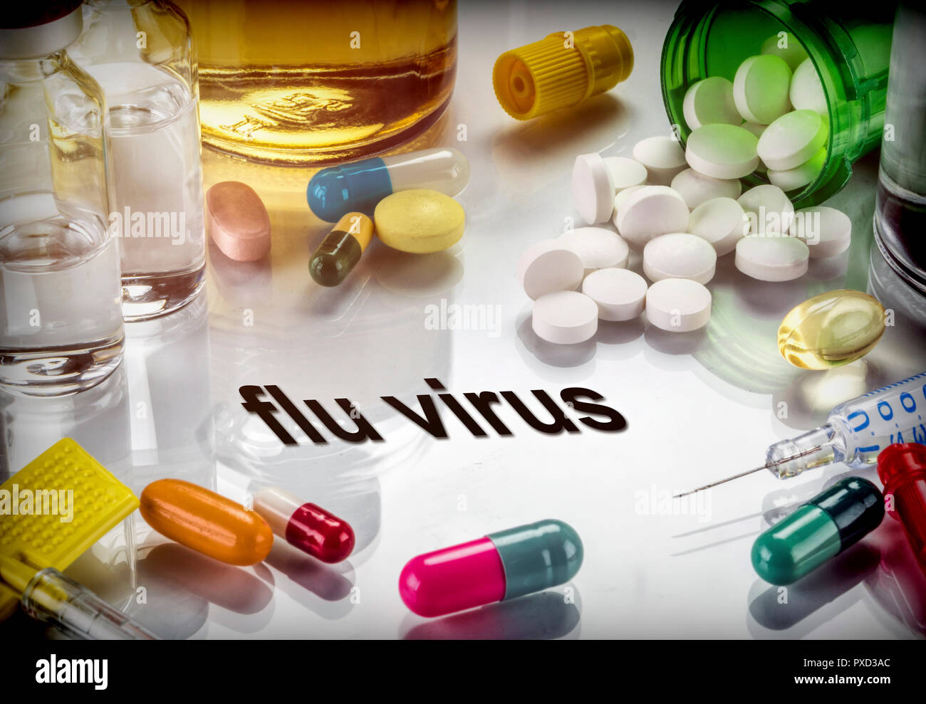 Grippevirus Konzept der gemeinsamen Krankheit im Winter, Medikamente und Heilmittel gegen diese gewöhnlichen Krankheit Stockfoto