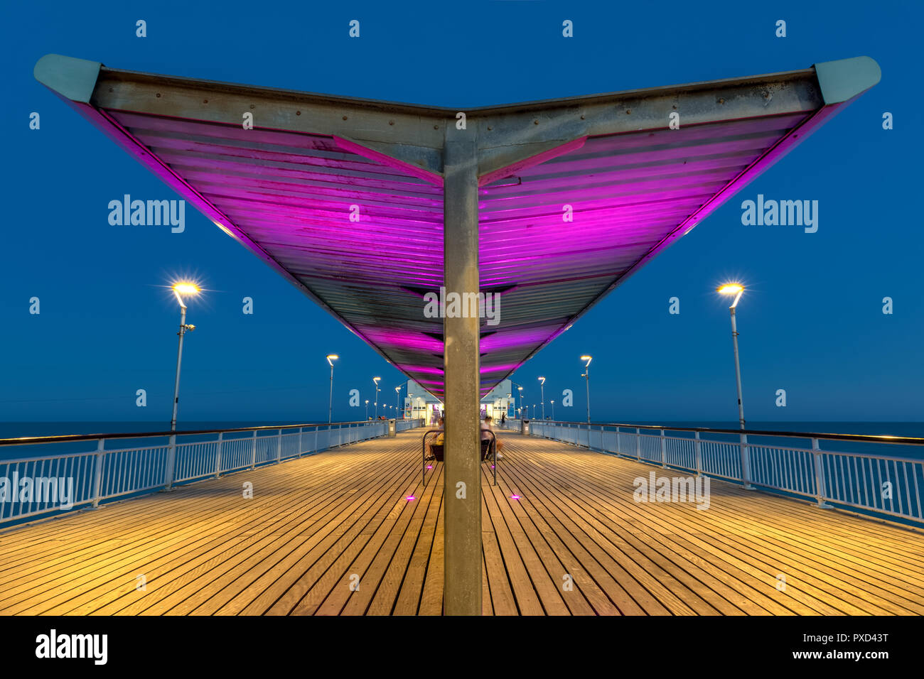 LED-Beleuchtung an Bournemouth Pier bei Nacht Stockfoto