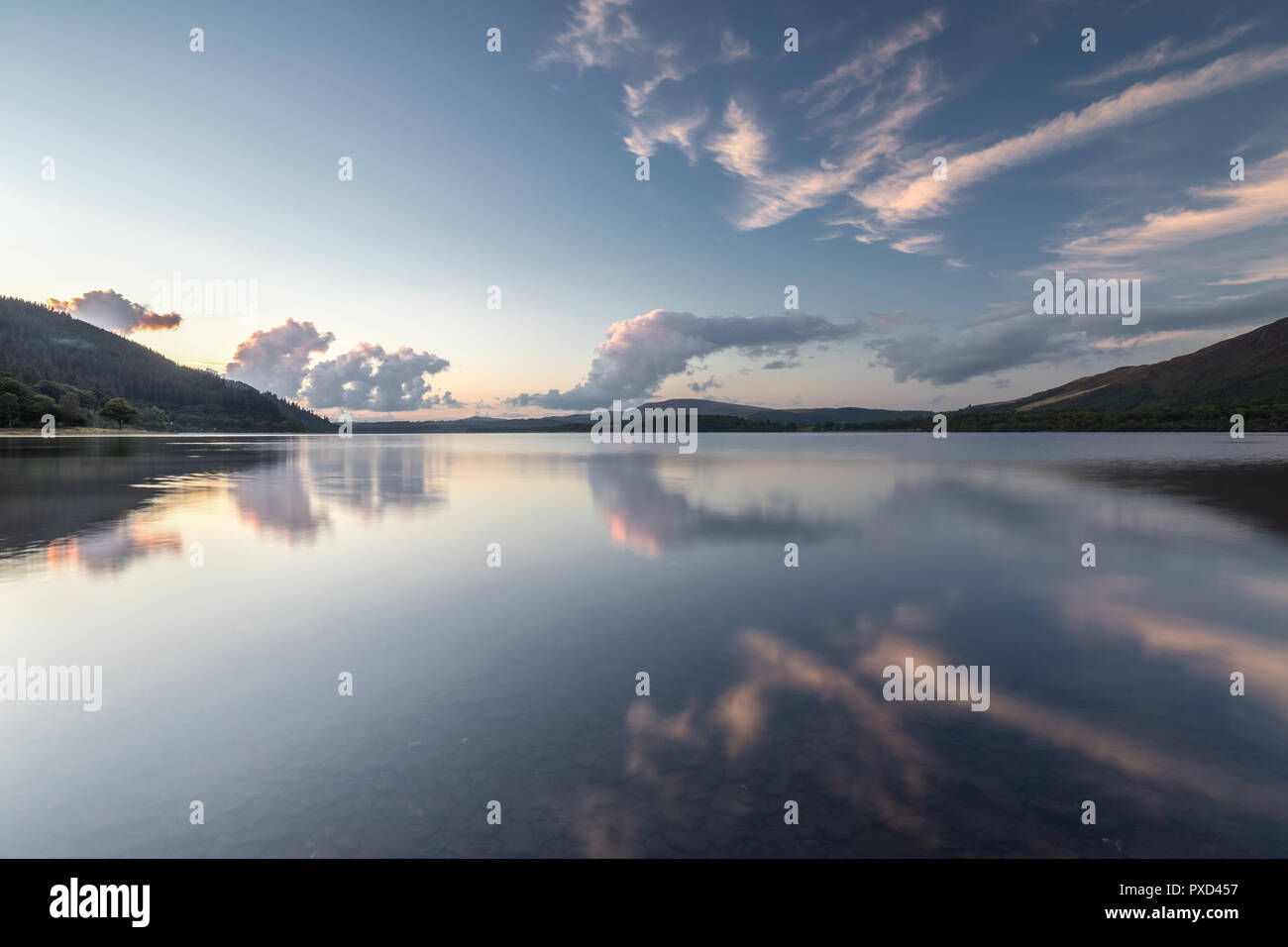 Bassenthwaite Lake, Lake District in Großbritannien bei Sonnenuntergang Stockfoto