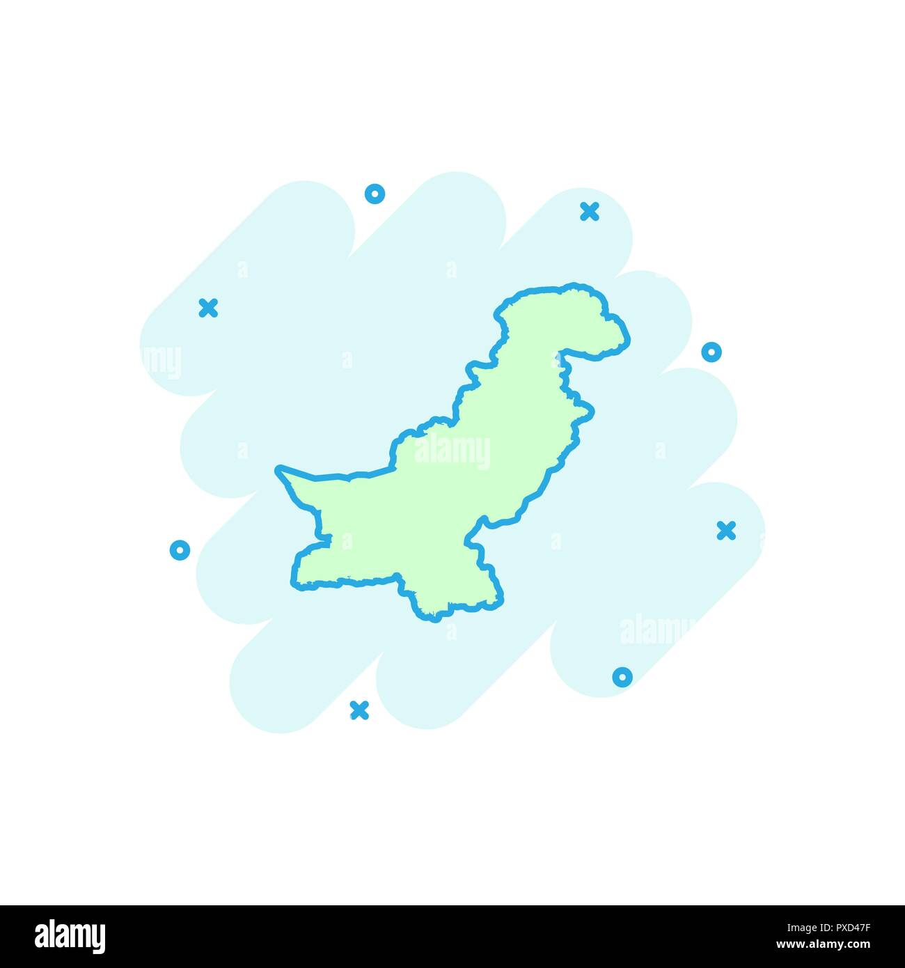 Vektor cartoon Pakistan Karte Symbol im Comic-stil. Pakistan unterzeichnen Abbildung Piktogramm. Kartographie Karte business splash Wirkung Konzept. Stock Vektor
