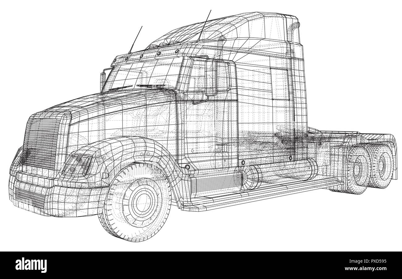 Kommerzielle Lieferung Cargo Truck Vektor für Marke und Werbung isoliert. Erstellt Abbildung der 3d. Wire-Frame Stock Vektor