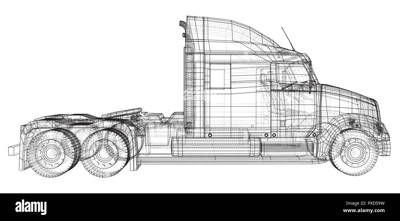 Kommerzielle cargo Lieferwagen. Isoliert. Erstellt Abbildung der 3d. Wire-Frame Stock Vektor