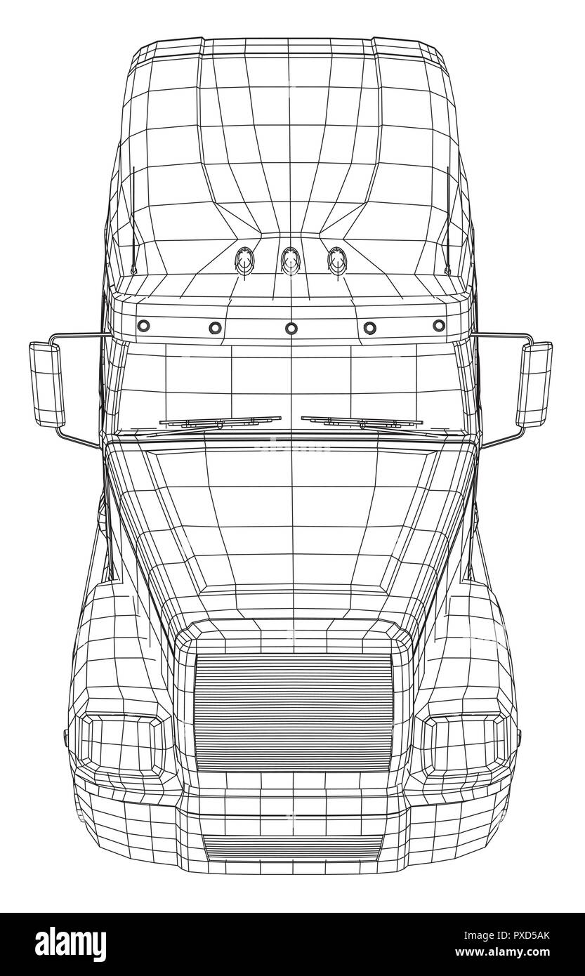 Wire-frame Big Truck Vektor. Auf weissem Hintergrund. Tracing Abbildung der 3d. EPS 10 Vektor Format Stock Vektor