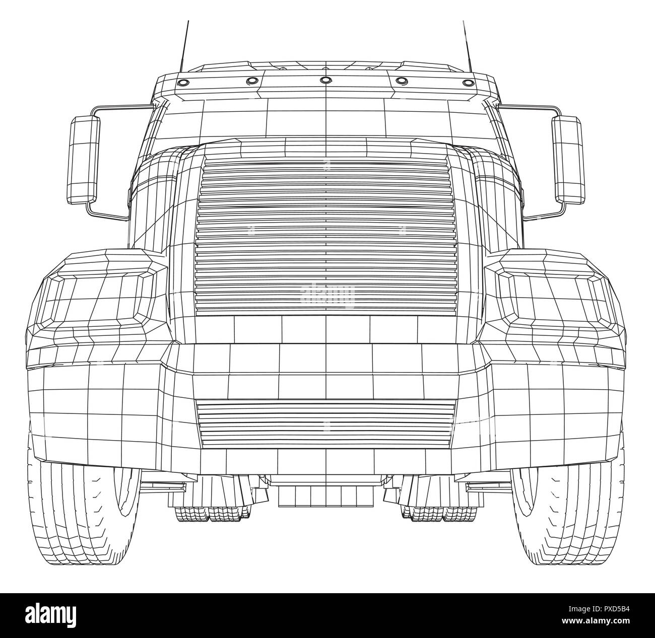 Wire-frame Big Truck Vektor. Auf weissem Hintergrund. Tracing Abbildung der 3d. EPS 10 Vektor Format Stock Vektor