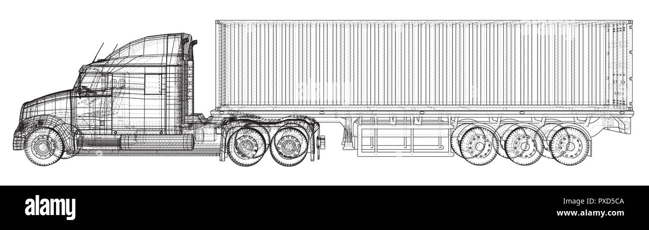 Cargo Fahrzeug. Wire-Frame. EPS 10-Format. Vektor erstellt von 3d. Stock Vektor