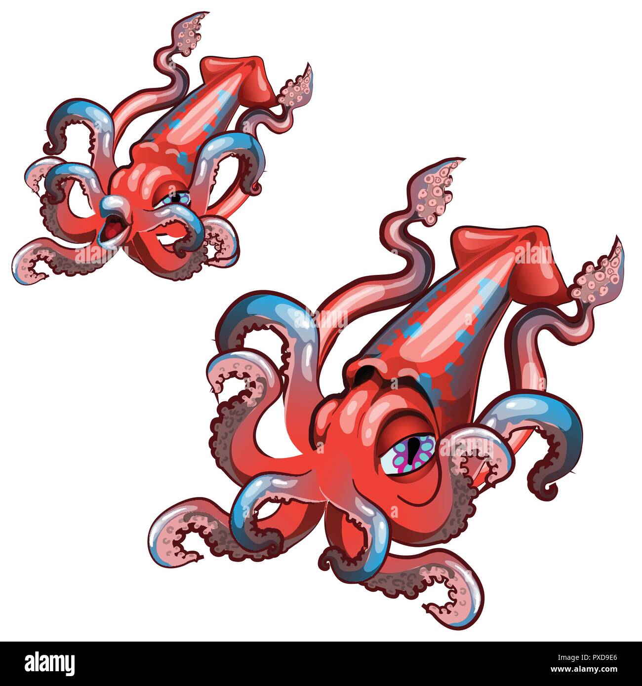 Set cartoon squid auf weißem Hintergrund. Vektor cartoon Close-up Abbildung. Stock Vektor