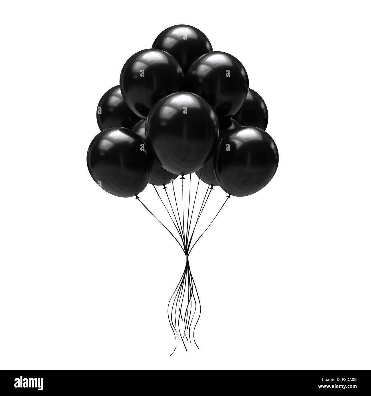 Schwarze Luftballons isoliert auf weißem Hintergrund. 3D-Darstellung Stockfoto