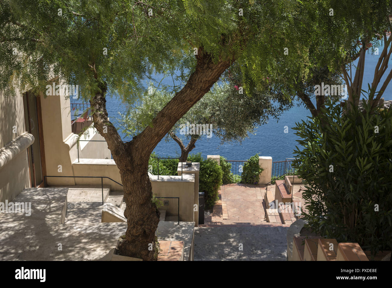 Eine schattige Ecke am Meer in Calvi. Zakątek Zacieniony nad morzem w Calvi. Stockfoto