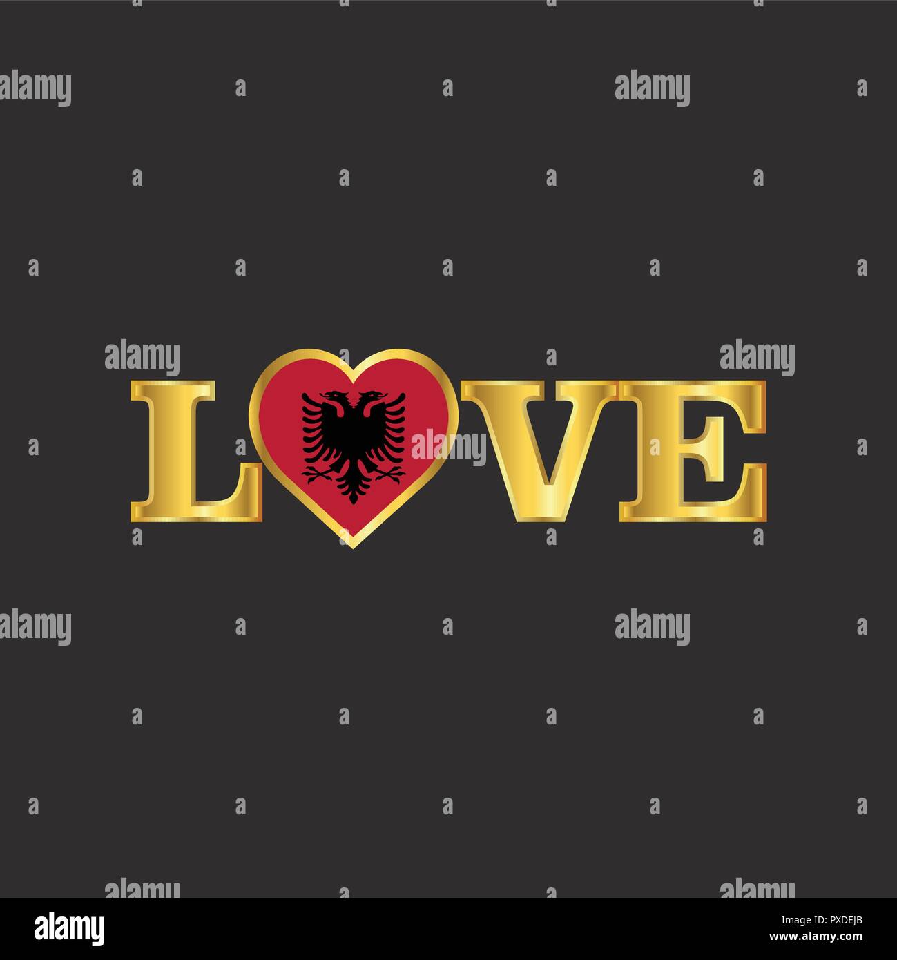 Golden Liebe Typografie Albanien Flagge design Vector Stock Vektor