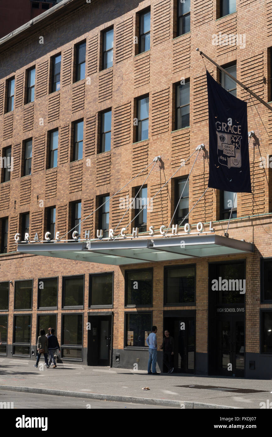 Grace Church School Fassade im East Village, New York City, USA Stockfoto