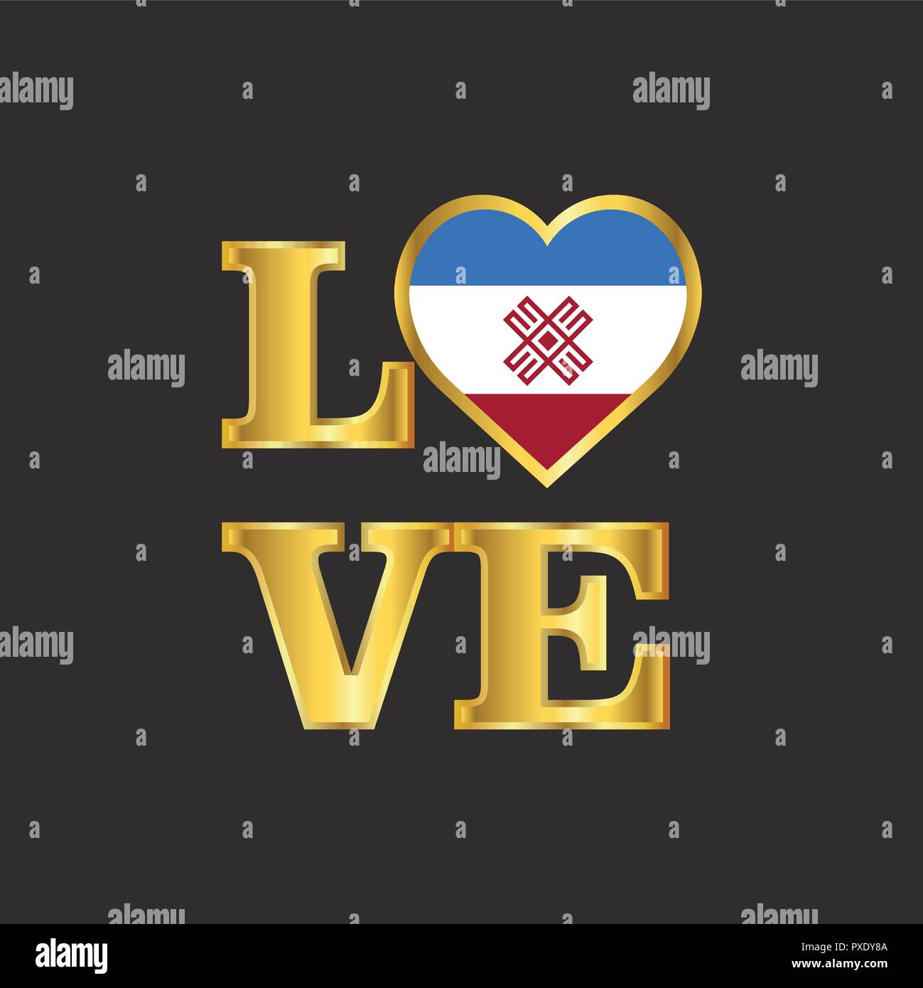 Liebe Typografie Mari-El Flagge design vector Gold Schriftzug Stock Vektor