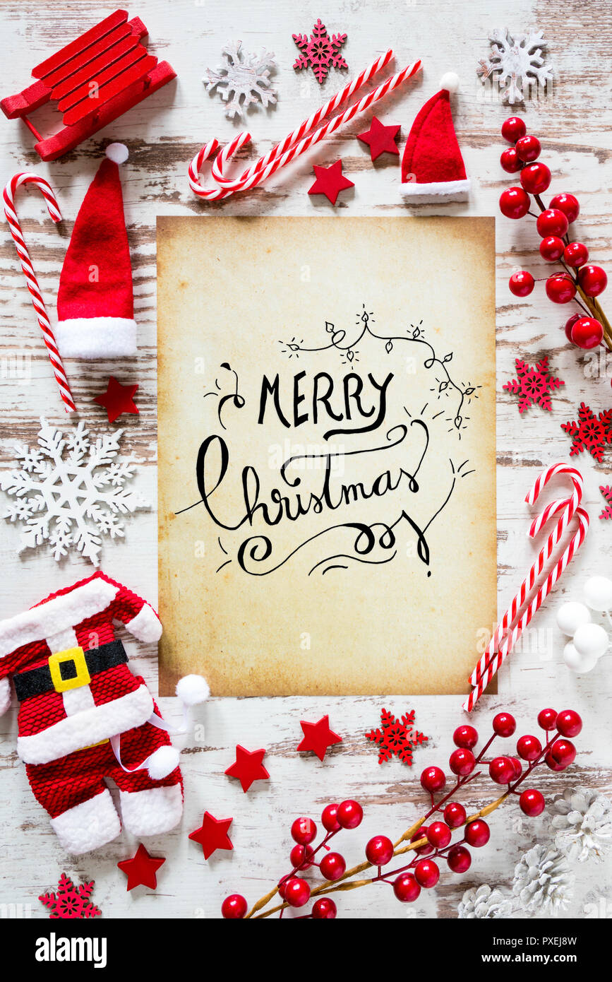 Helle Weihnachten Flach, Kalligraphie Frohe Weihnachten Stockfoto