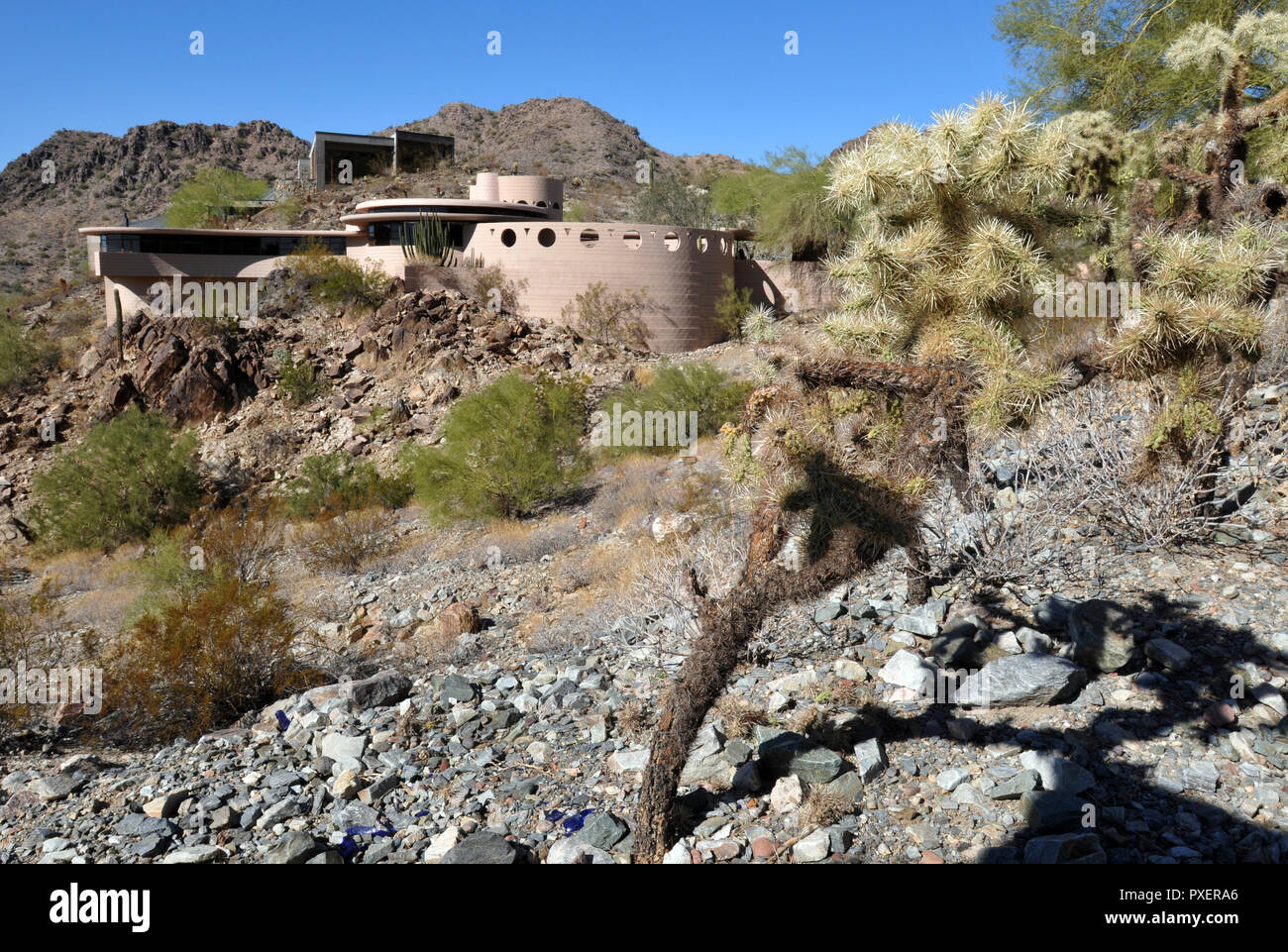 Die normannische Lykes Haus in Phoenix, Arizona, von dem Architekten Frank Lloyd Wright im Jahr 1959, kurz vor seinem Tod. Das Haus wurde 1967 erbaut. Stockfoto