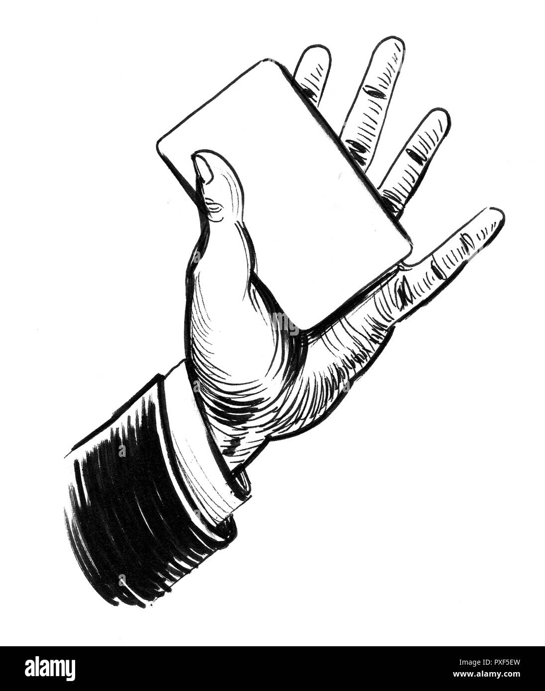Hand eine Karte. Tinte schwarz und weiß Abbildung: Stockfoto
