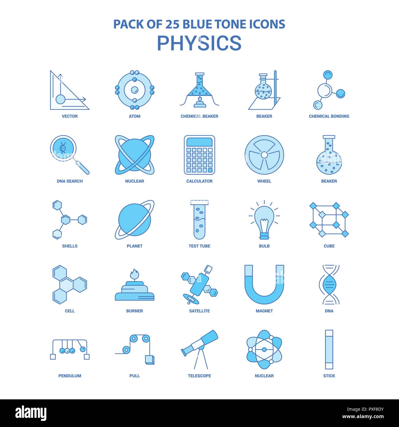 Physik Blue Tone Icon Pack - 25 Icon Sets Stock Vektor