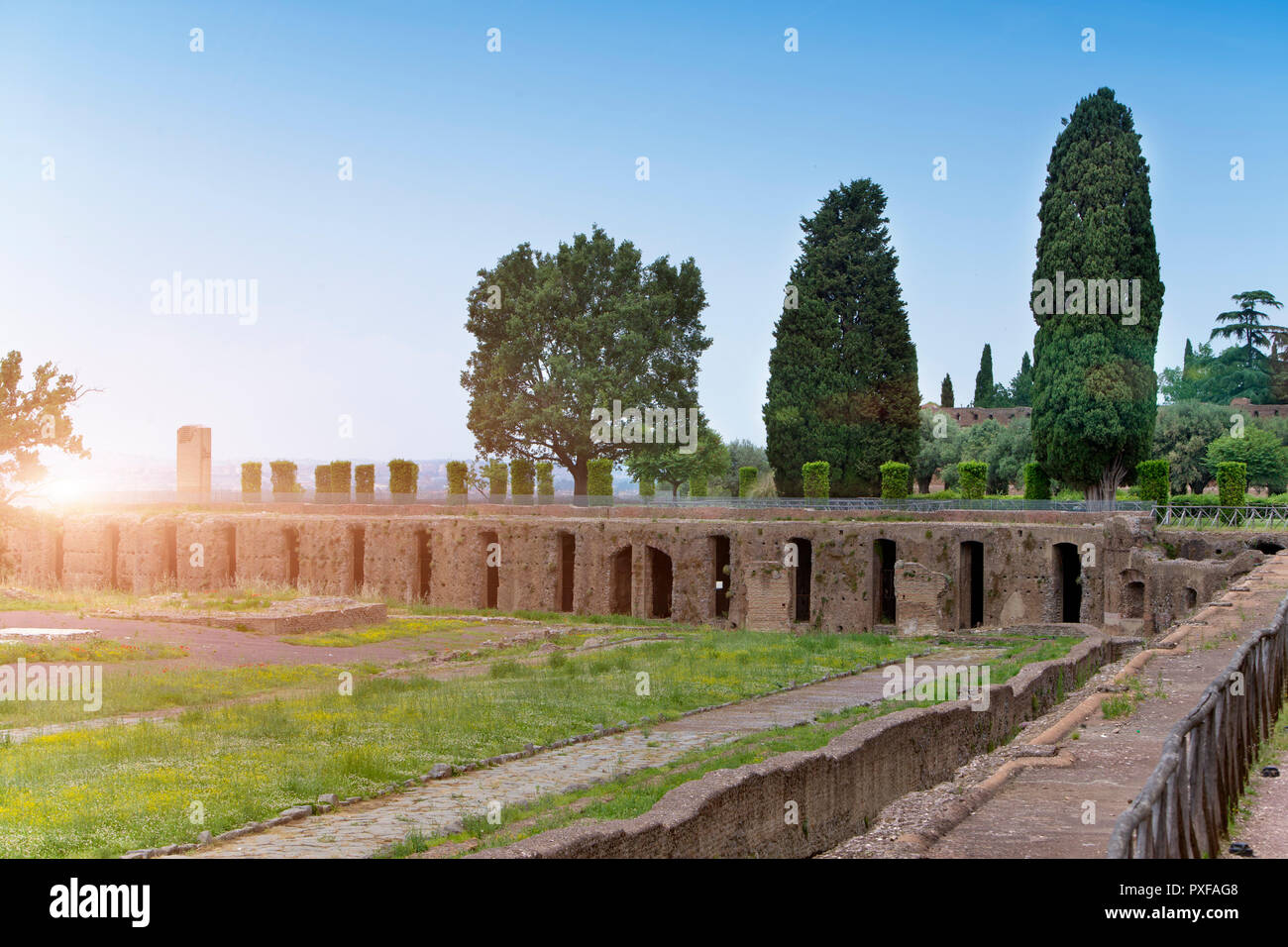 Ruinen von einer kaiserlichen Hadrian Villa (Villa Adriana, 2. Jh. nach Chr.) im Tivoli in der Nähe von Rom, UNESCO Weltkulturerbe Stockfoto