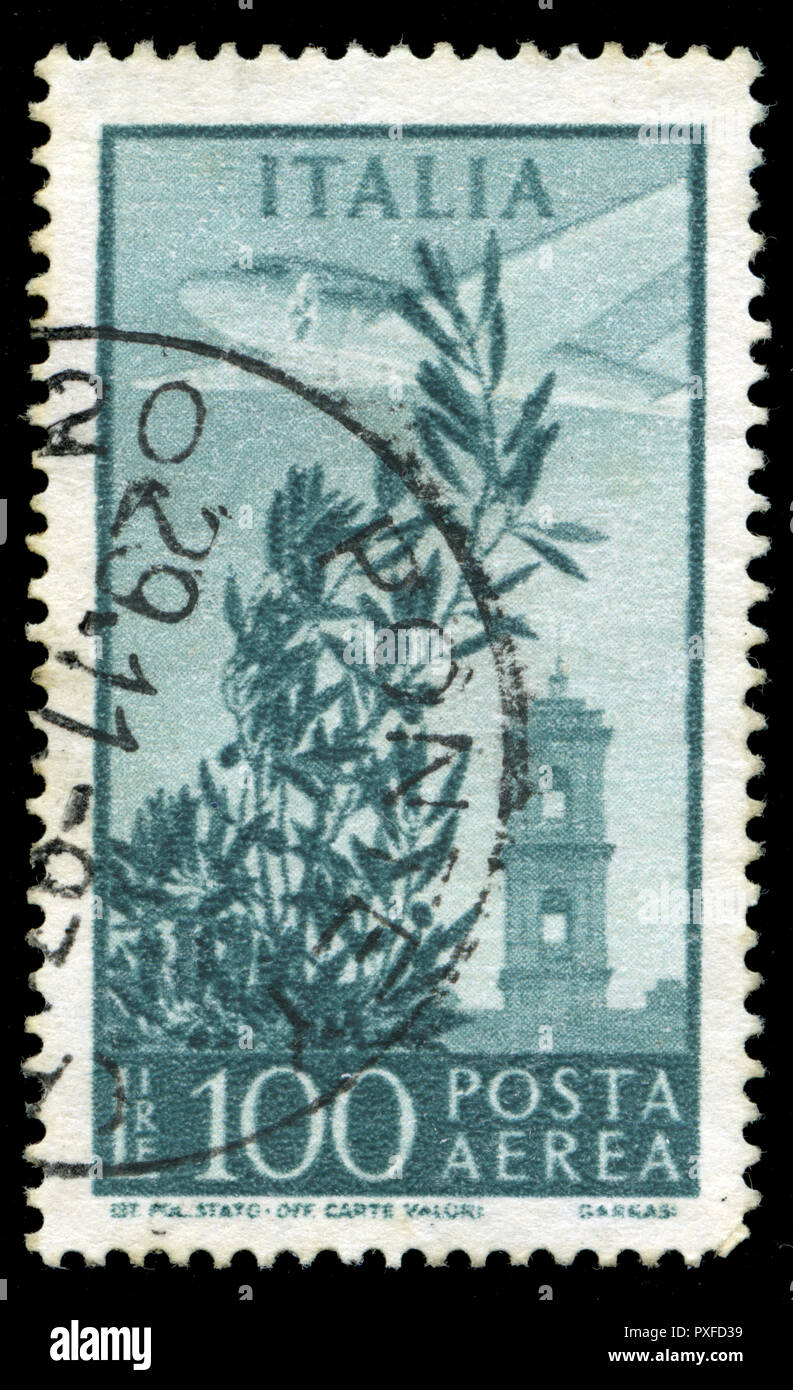 Poststempel Stempel aus Italien im Flugzeug über Rom in der Serie 1971 Stockfoto