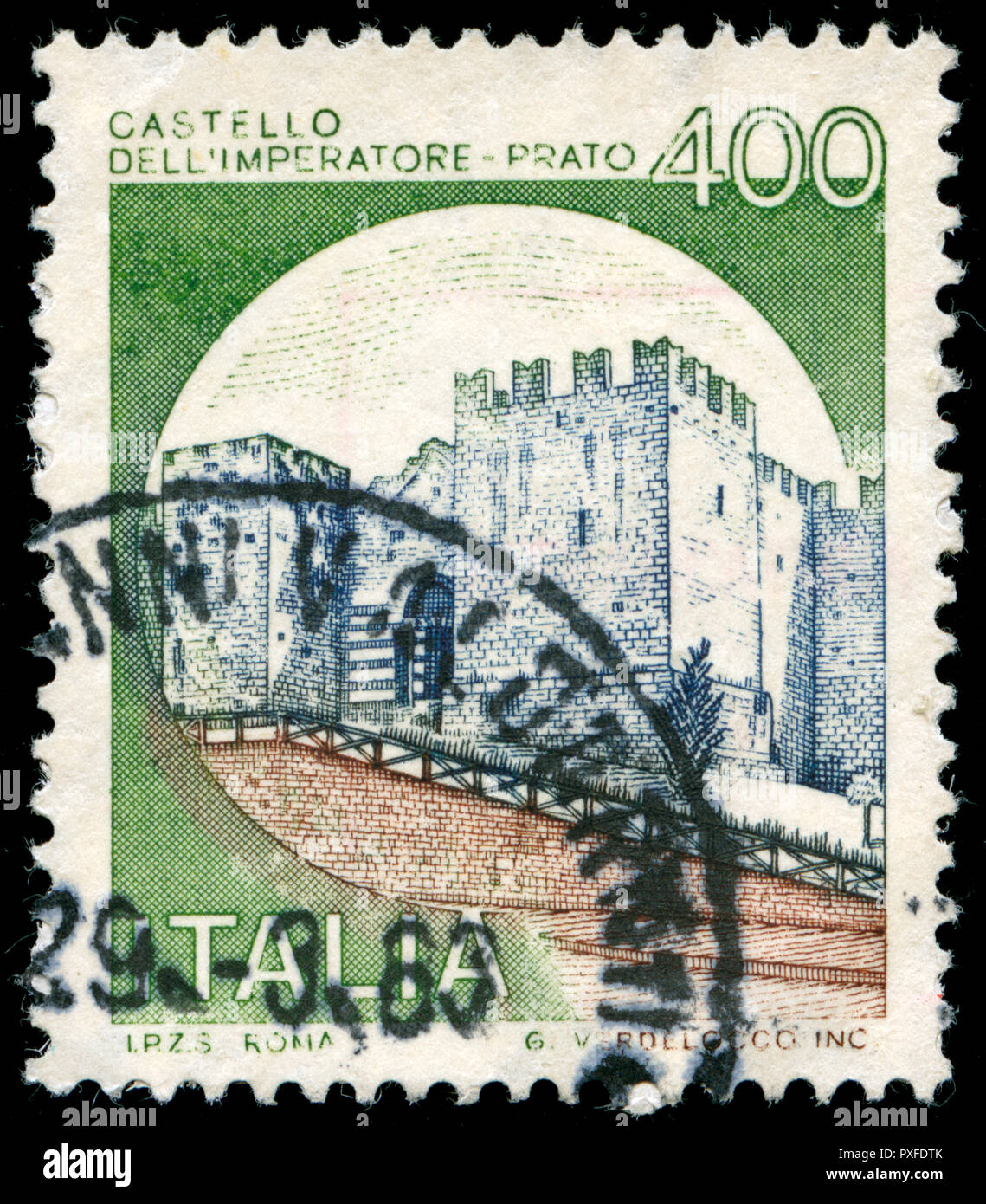 Poststempel Stempel aus Italien in die Schlösser Serie Stockfoto