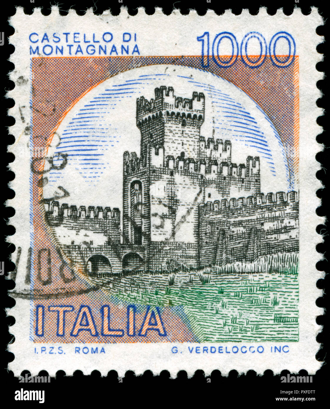 Poststempel Stempel aus Italien in die Schlösser Serie Stockfoto
