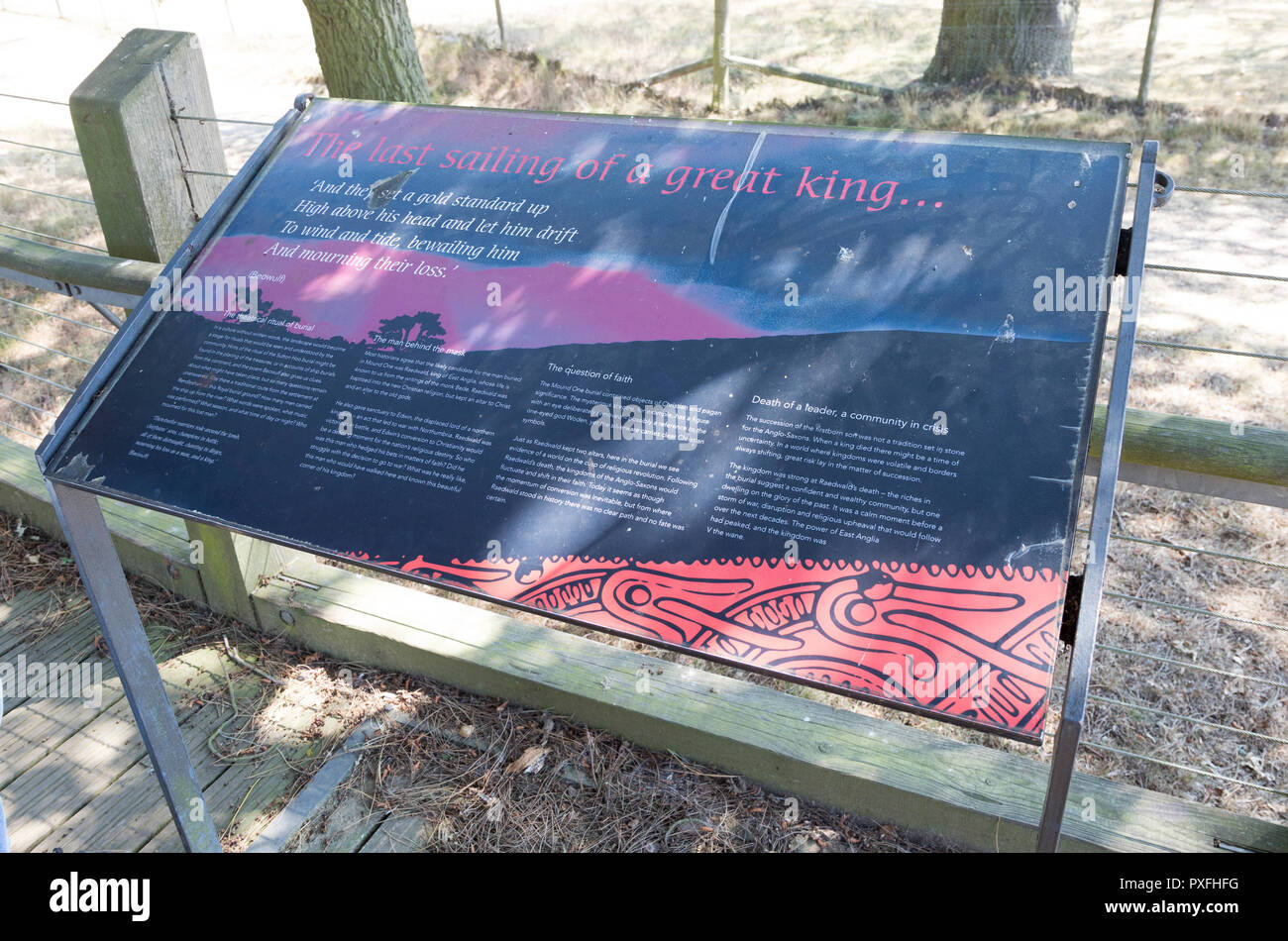 Informationen über die letzte Segeln eines großen Königs, Sutton Hoo, Suffolk, England, Großbritannien Stockfoto