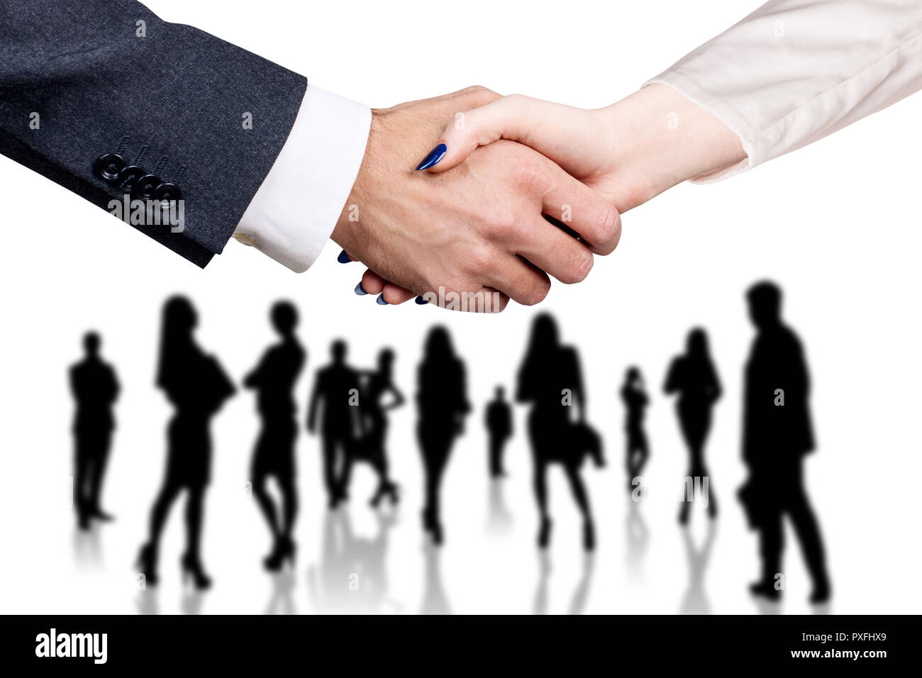 Nahaufnahme auf Business Handshake über Geschäftsleute croud Hintergrund. Stockfoto