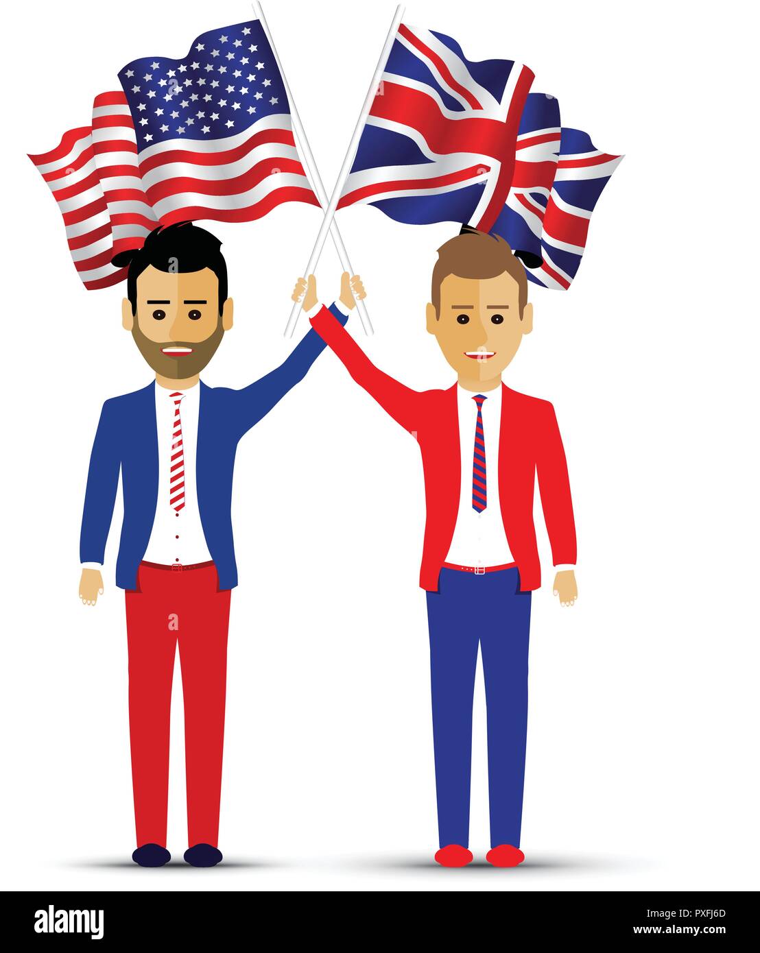 Usa und Großbritannien Flagge winkenden Menschen Stock Vektor