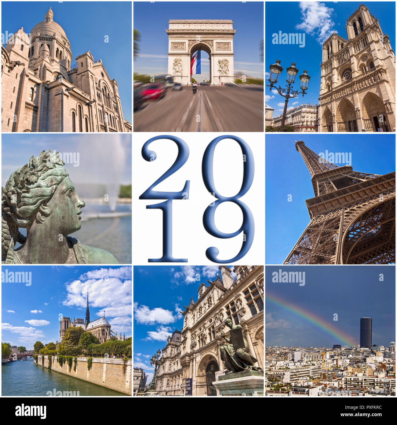 2019 Paris reisen collage Grußkarte Stockfoto