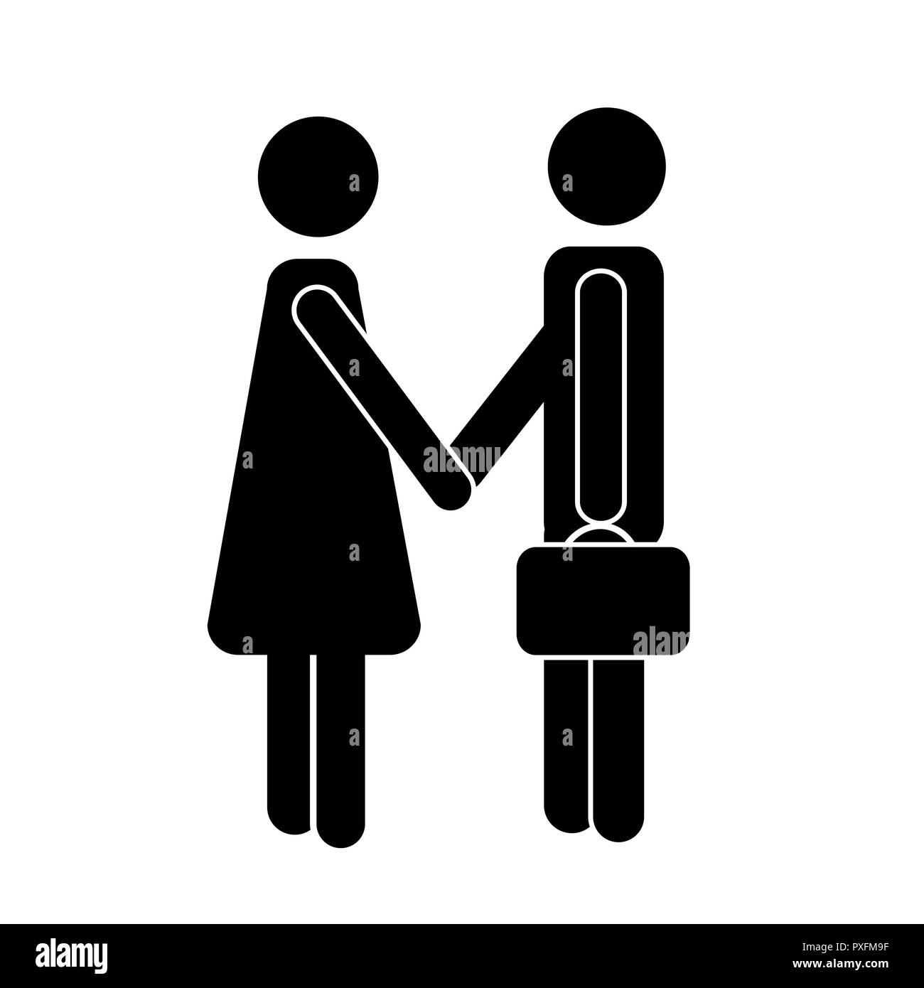 Frau und Mann schütteln Hände Piktogramm Vektor-illustration EPS 10. Stock Vektor