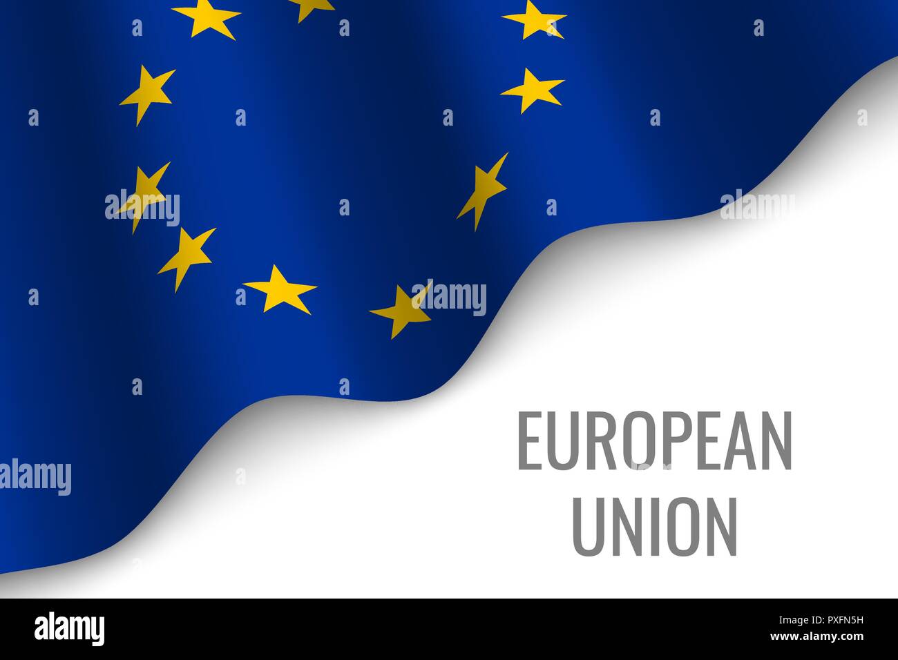 Wehende Flagge der Europäischen Union mit Copyspace. Vorlage für Broschüre. Vector Illustration Stock Vektor