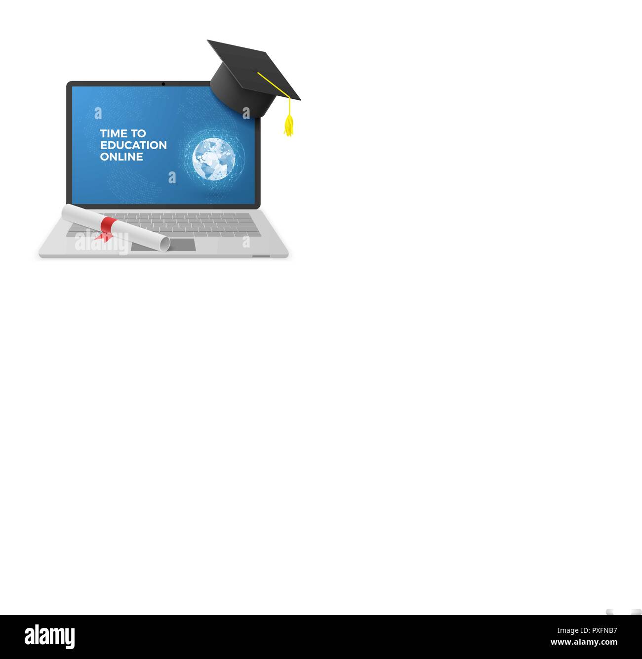 Bildung Online Konzept. Notebook mit Graduierung Hut und Diplom und Ausbildung Online Text auf dem Bildschirm. Distant Learning Technology. Vektor illustrati Stock Vektor Bildung Online Konzept. Notebook mit Graduierung Hut und Diplom und Ausbildung Online Text auf dem Bildschirm. Distant Learning Technology. Vektor illustrati Stock Vektor
