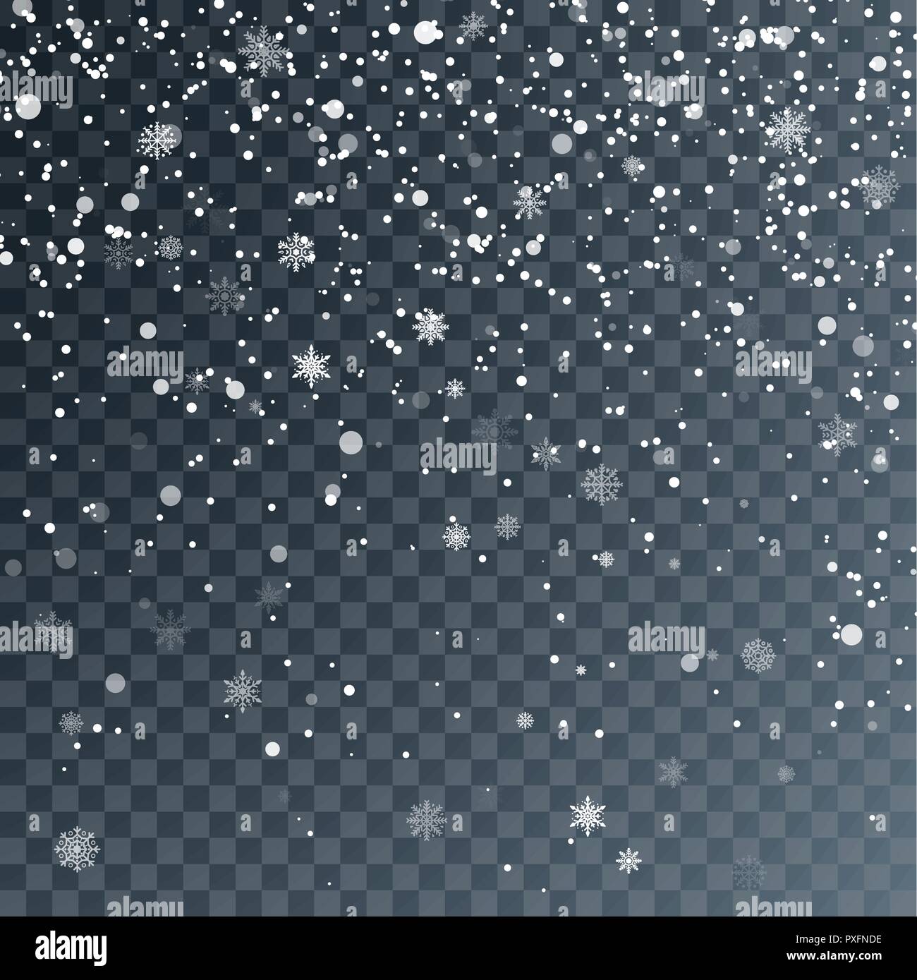 Fallende Schneeflocken auf transparenten Hintergrund. Weihnachten und Neujahr dekoratives Element. Vector Illustration Stock Vektor