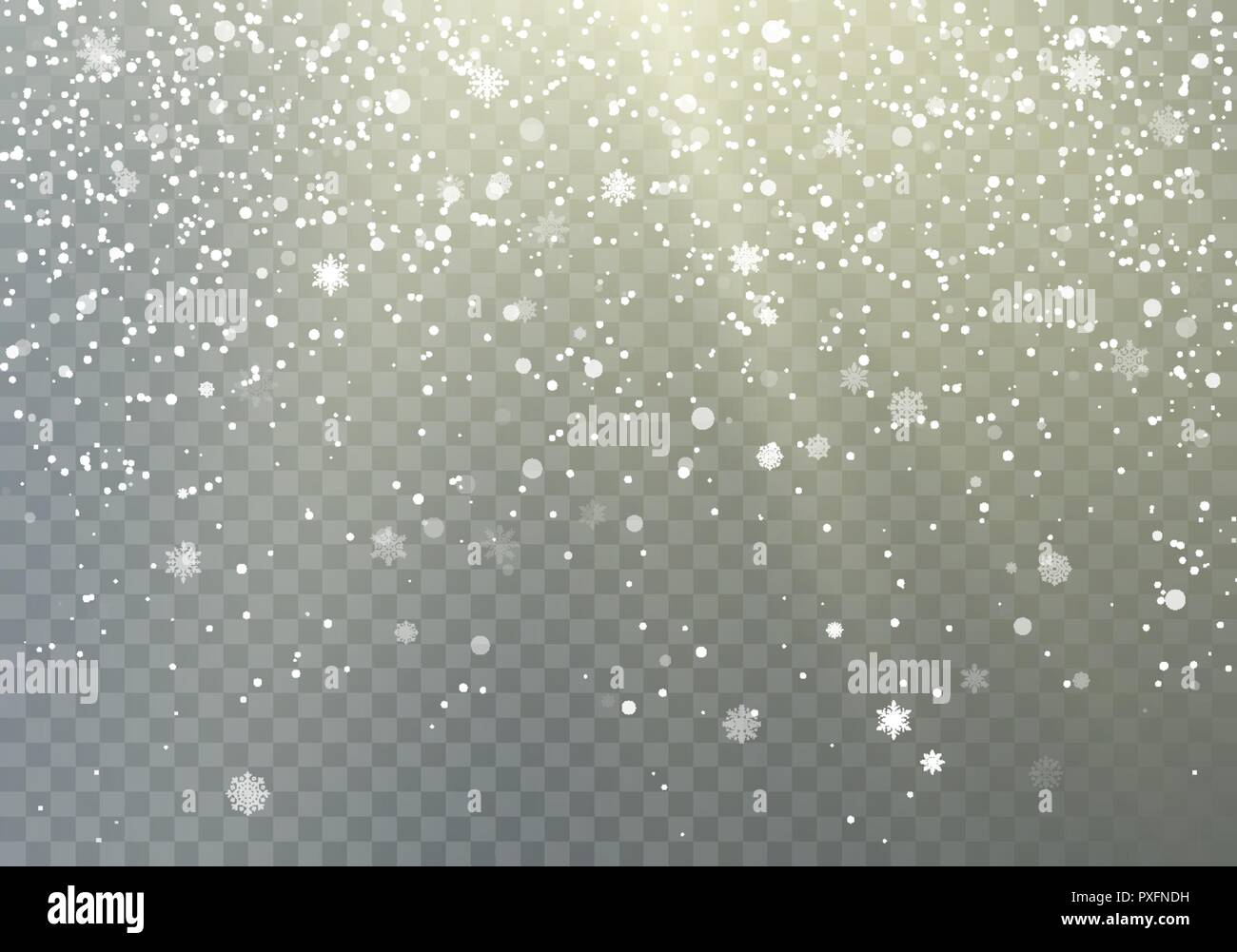 Fallende Schneeflocken transparenten Hintergrund. Frost, Schnee und Sonnenschein. Winter Muster mit crystallic Schneeflocken. Weihnachten und neues Jahr Hintergrund. Vect Stock Vektor