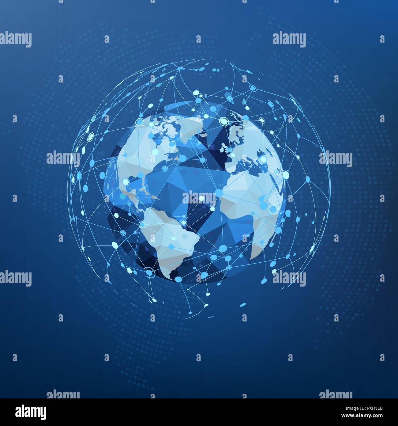 Globales Netzwerk Verbindung. Polygonale Weltkarte. Punkte und Linien World Wide Web Struktur. Vector Illustration Stock Vektor