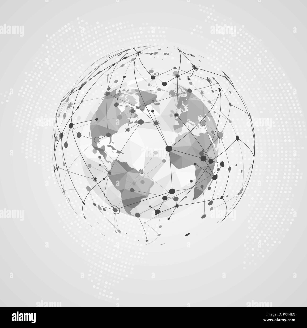 Globales Netzwerk Verbindung. Abstrakte Digitale Big Data Textur. Polygonale Weltkarte Punkt und Linie Zusammensetzung. Konzept der globalen Geschäft. Vektor Illus Stock Vektor