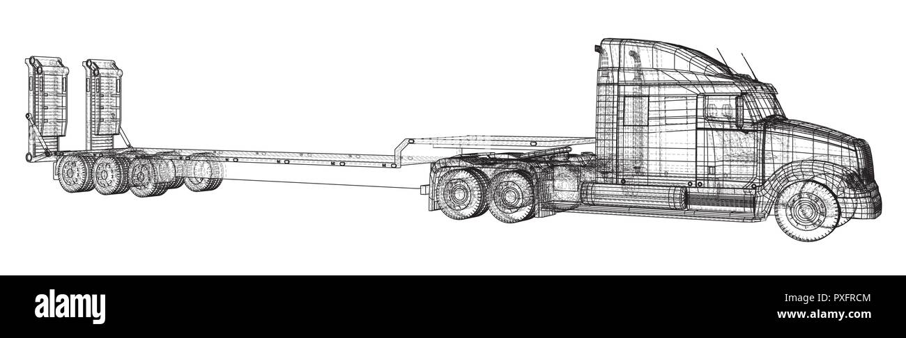 Niedrige Bett LKW-Anhänger. Abstrakte Zeichnung. Wire-Frame. EPS 10-Format. Vektor erstellt von 3d. Stock Vektor