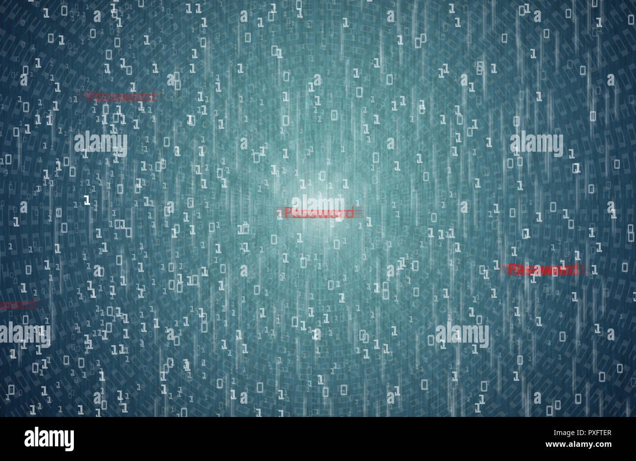 Der binäre Code mit Passwortschutz, computer und internet Hacking steling Passwort, Illustration und Passwortschutz Konzept Stockfoto