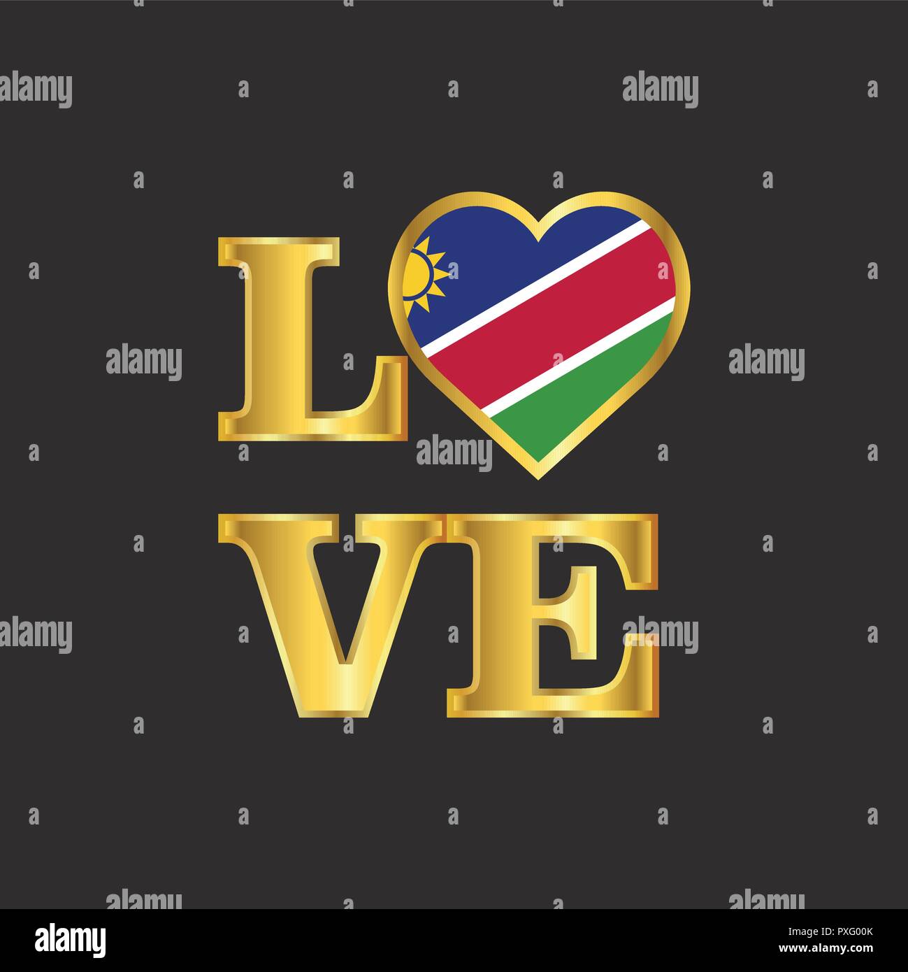 Liebe Typografie Namibia Flagge design vector Gold Schriftzug Stock Vektor
