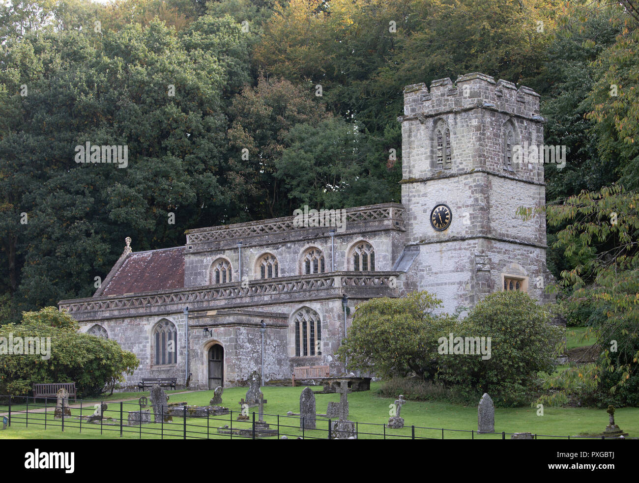 St. Peter's Kirche, Stourton Dorf, Stourhead, Wiltshire Stockfoto