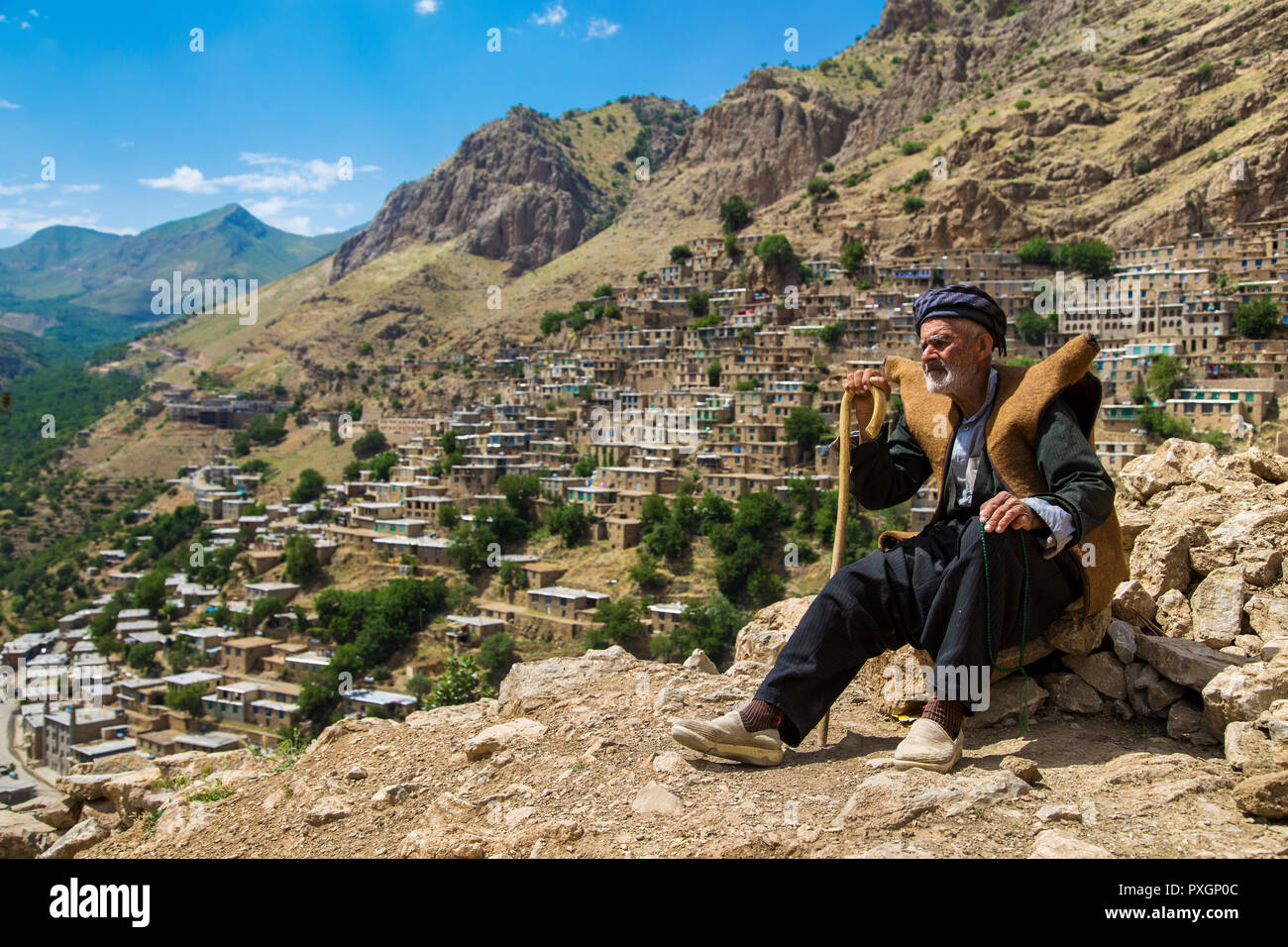 Ein Porträt des iranischen Kurden in Hawraman Dorf, Kordestan, Iran Stockfoto