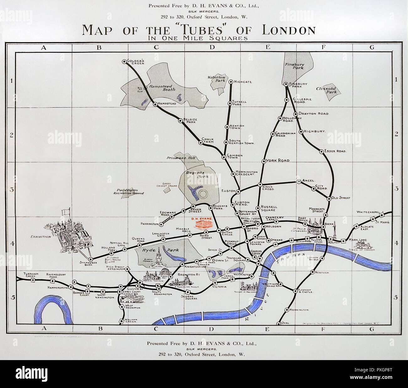 'Map der Rohre von London 1907. Stockfoto