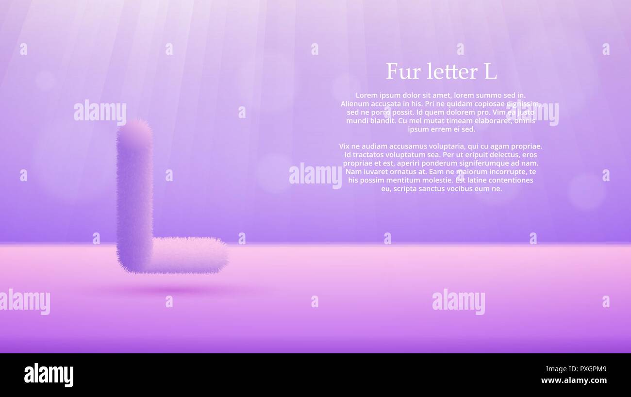 Produkt anzeigen oder Werbung Konzept Vorlage. Vector Illustration von Pelz Buchstaben L über Lavendel Farbverlauf Studio Zimmer Hintergrund Stock Vektor