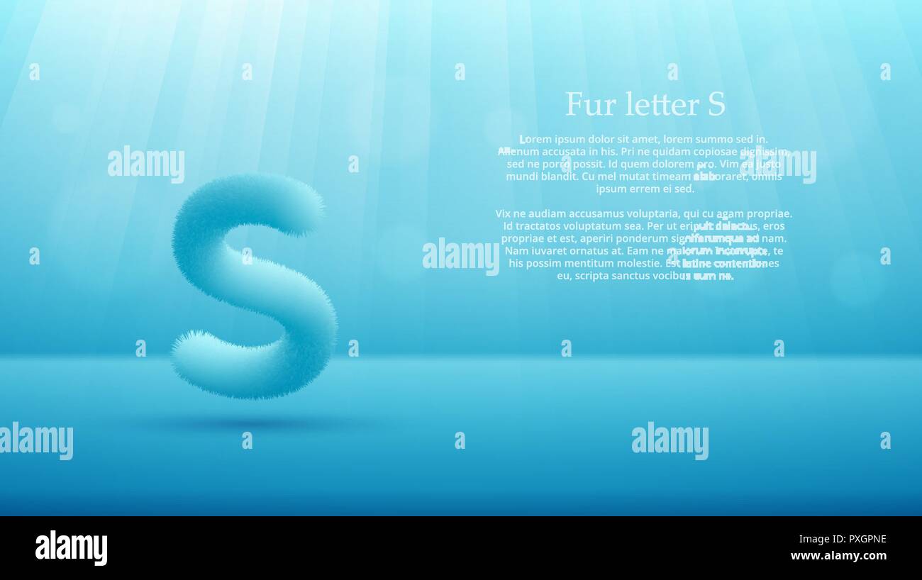 Produkt anzeigen oder Werbung Konzept Vorlage. Vector Illustration von Pelz Buchstabe S über Himmel blau Farbverlauf Studio Zimmer Hintergrund Stock Vektor