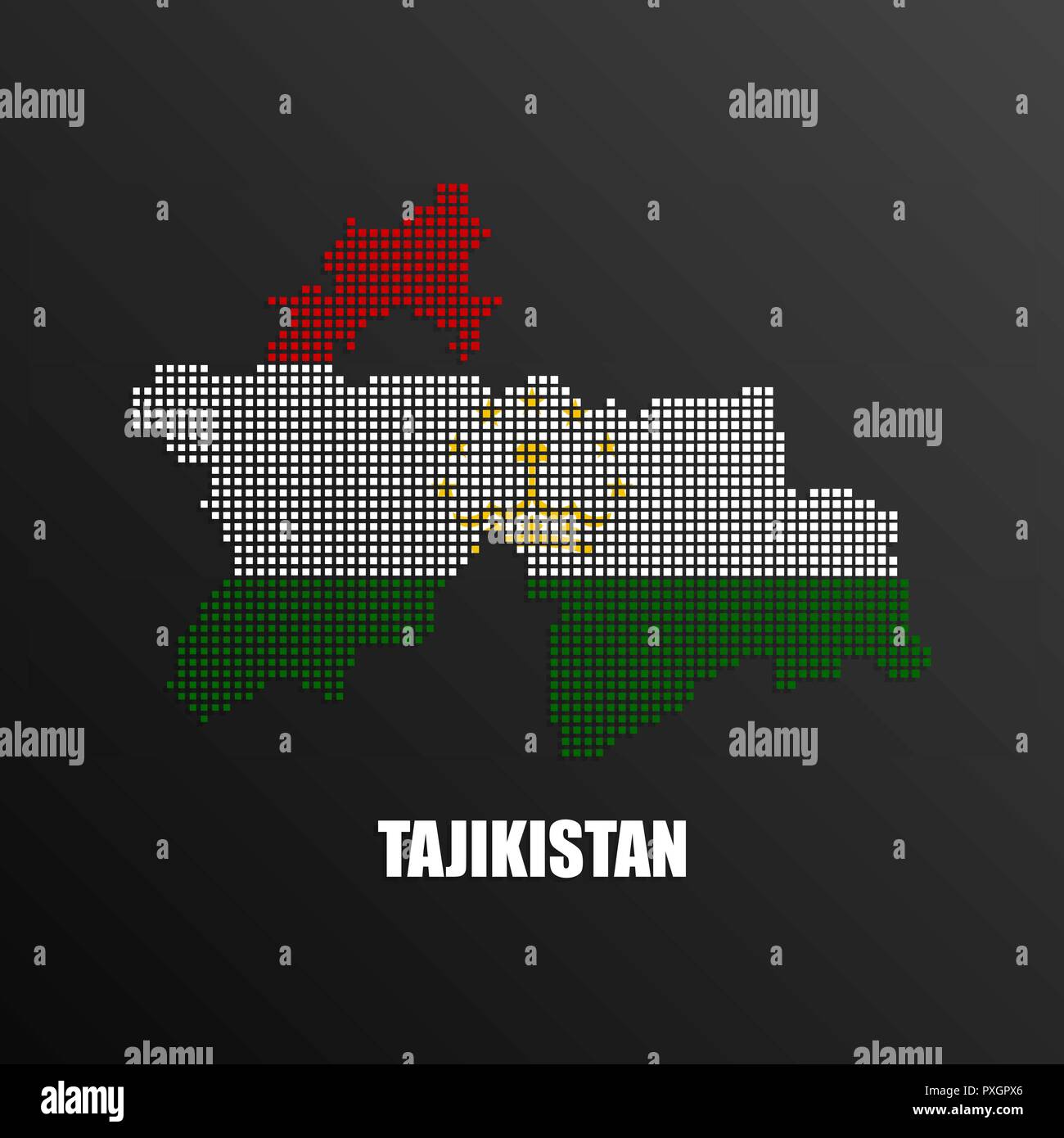 Vector Illustration der abstrakten halftone Karte von Tadschikistan aus Quadratische Pixel mit nationalen Tadschikistan Flagge Farben für Ihr Design Stock Vektor