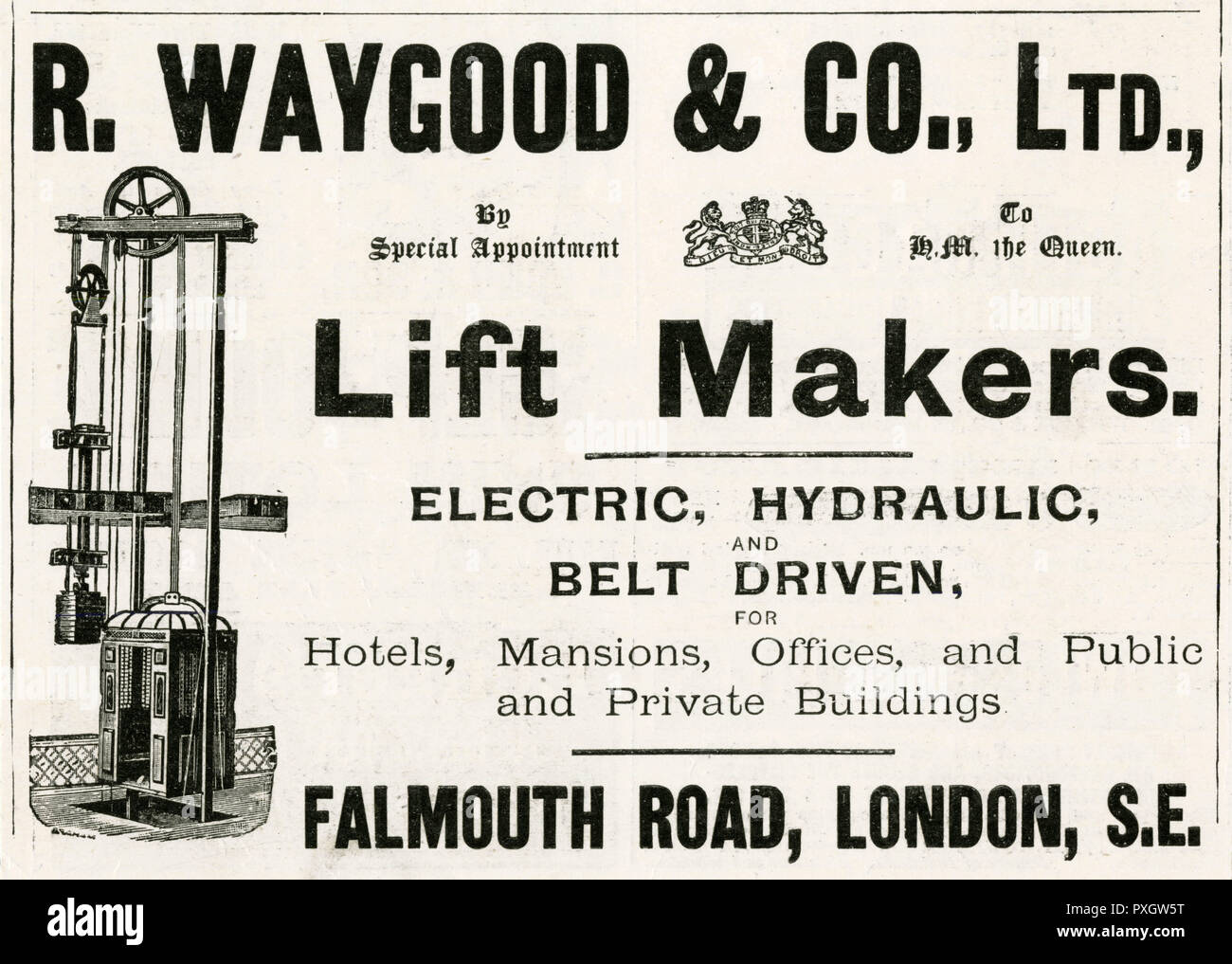 Anzeige für R. Waygood & Co. Lifter Maker 1898 Stockfoto