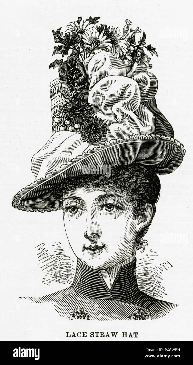 Strohhut mit Spitze für Damen 1886 Stockfoto
