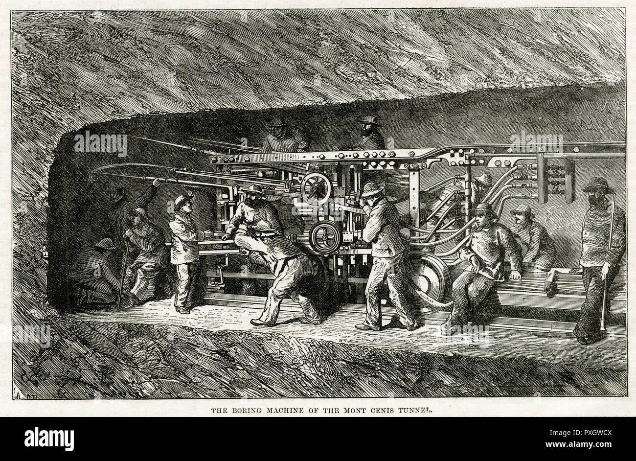 Bohrmaschine im Mont-Cenis-Tunnel 1869 Stockfoto