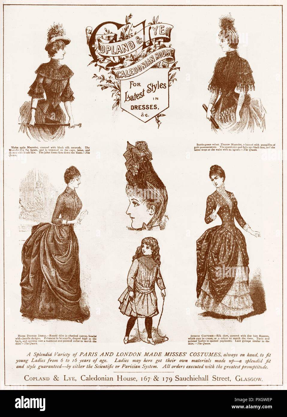 Werbung für Copland & Lye Damenkleider 1887 Stockfoto