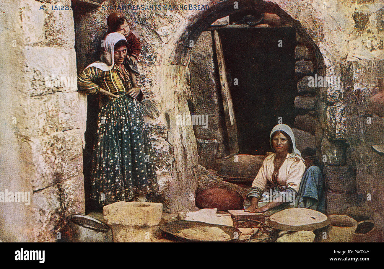 Syrische Frauen machen Brot Stockfoto