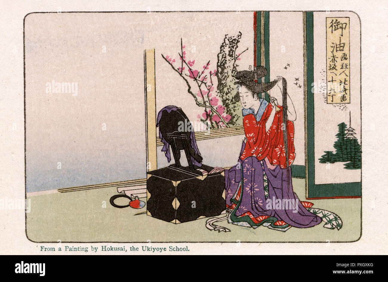 Eine Frau kämmt ihre Haare bei Goyu von Hokusai Stockfoto