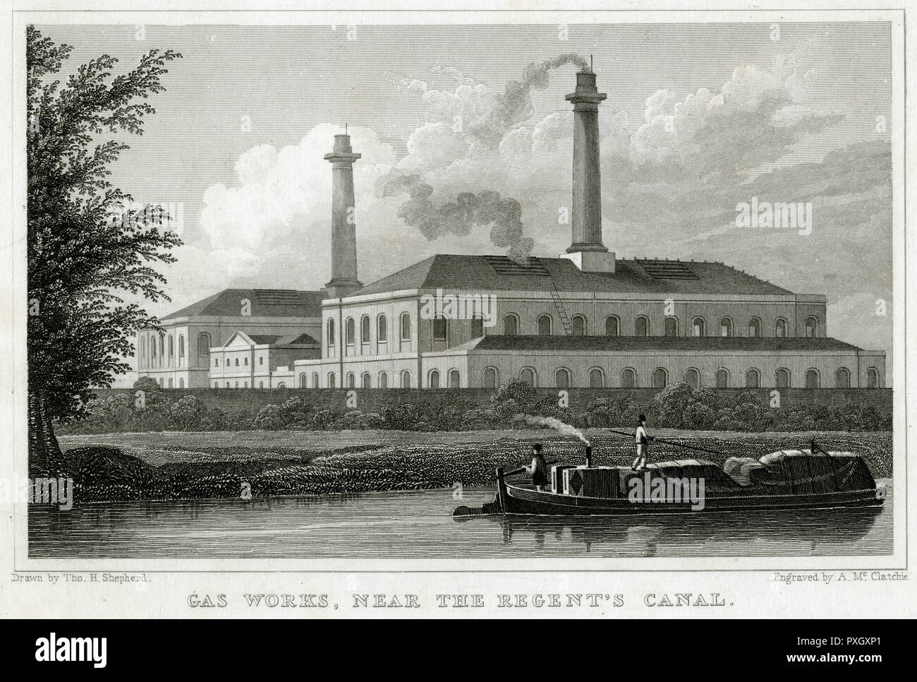 Gaswerk, in der Nähe des Regent's Canal 1828 Stockfoto